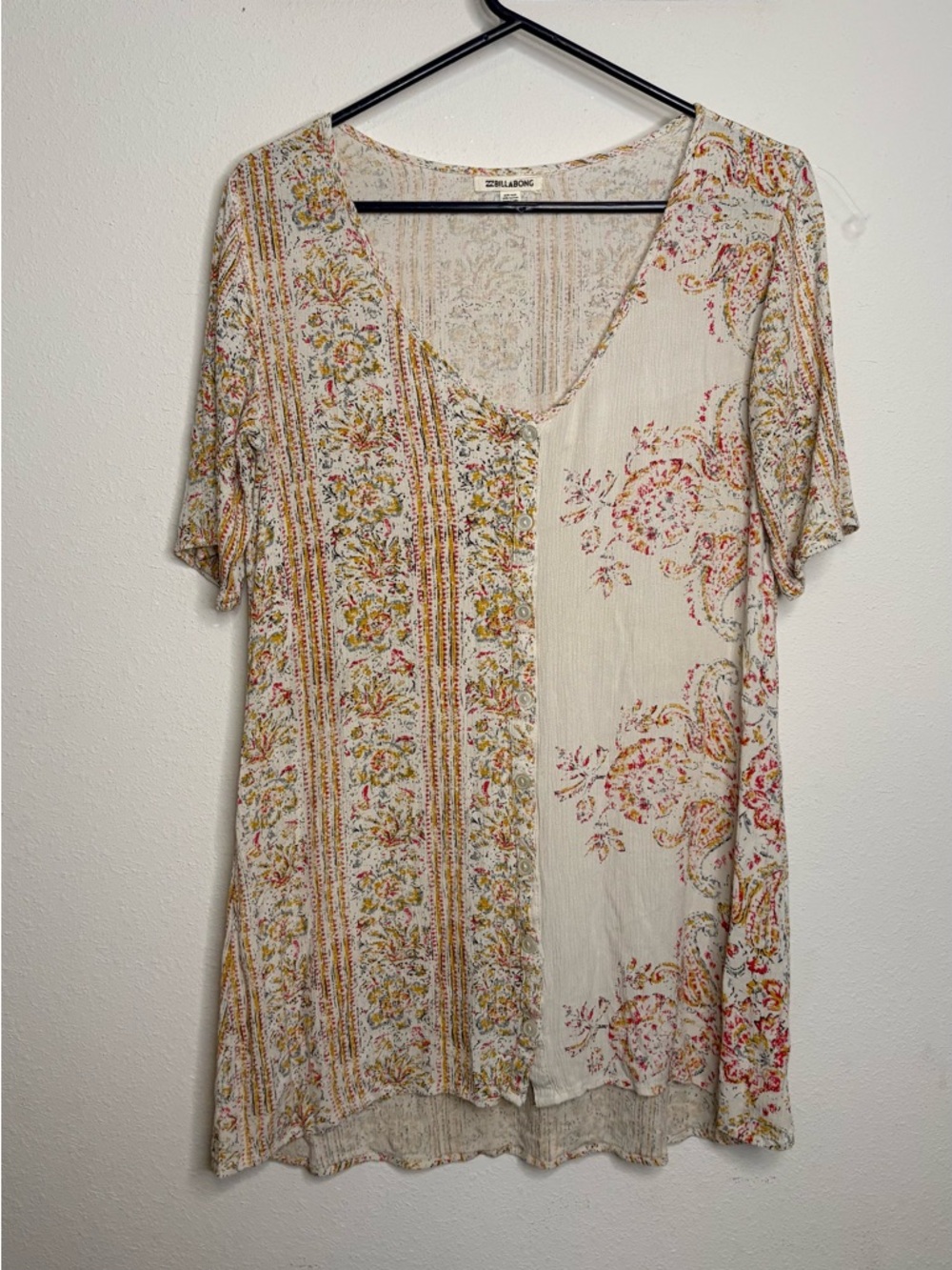 Billabong Cream Floral Split-Panel V-Neck Mini Dress